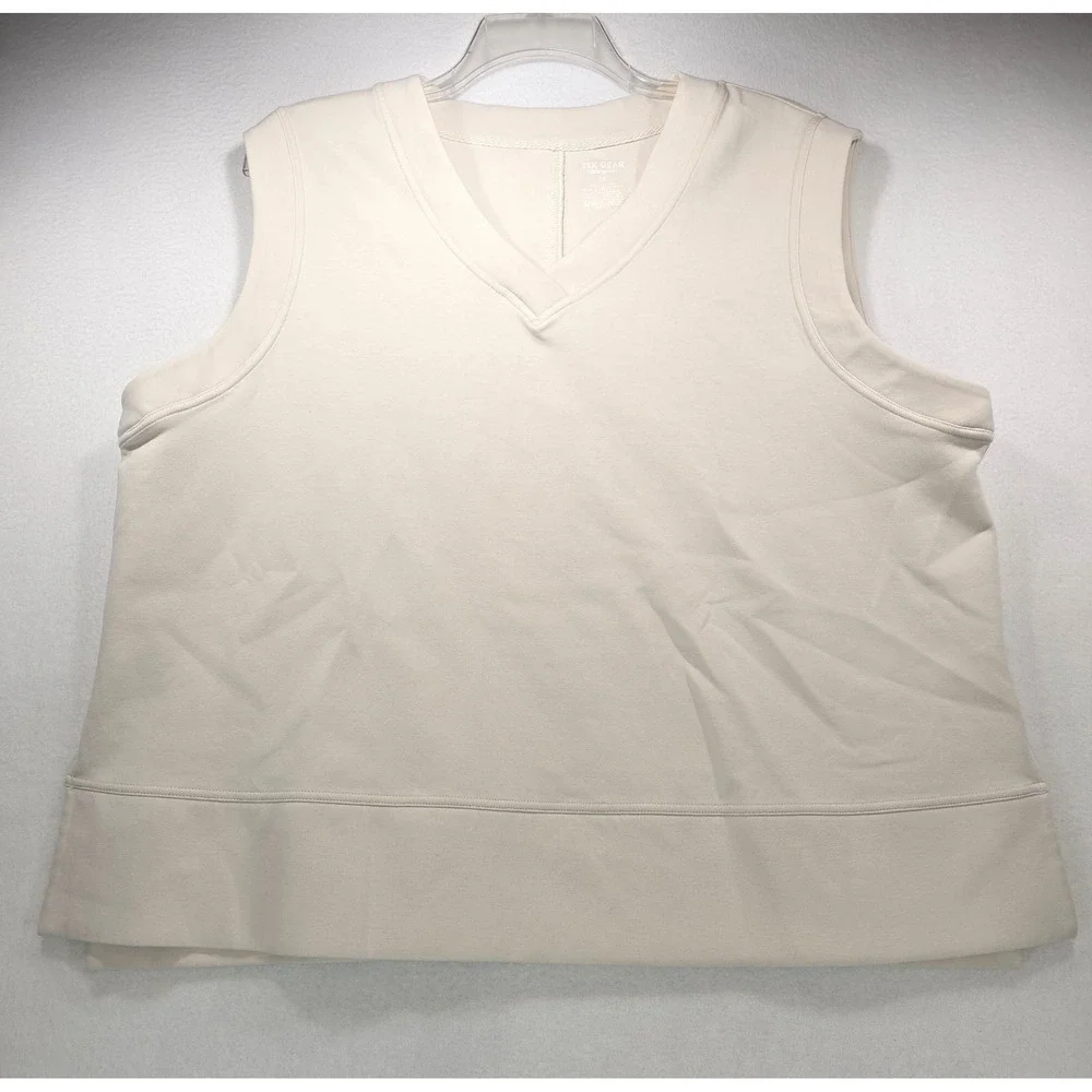 Tek Gear Ultracomfort Cream V-Neck Sleeveless Sweatshirt Vest Womens 1X Athleisu